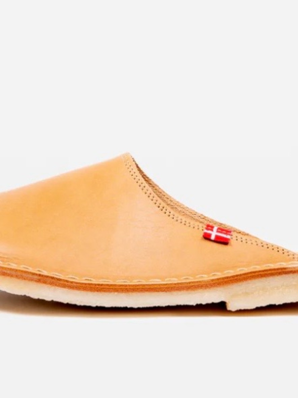 Tan Leather Slip-On Mule with Danish Flag Detail